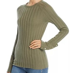 Equipment Femme Joella Wool & Cashmere Ribbed Sweater in Grape Leaf Green M